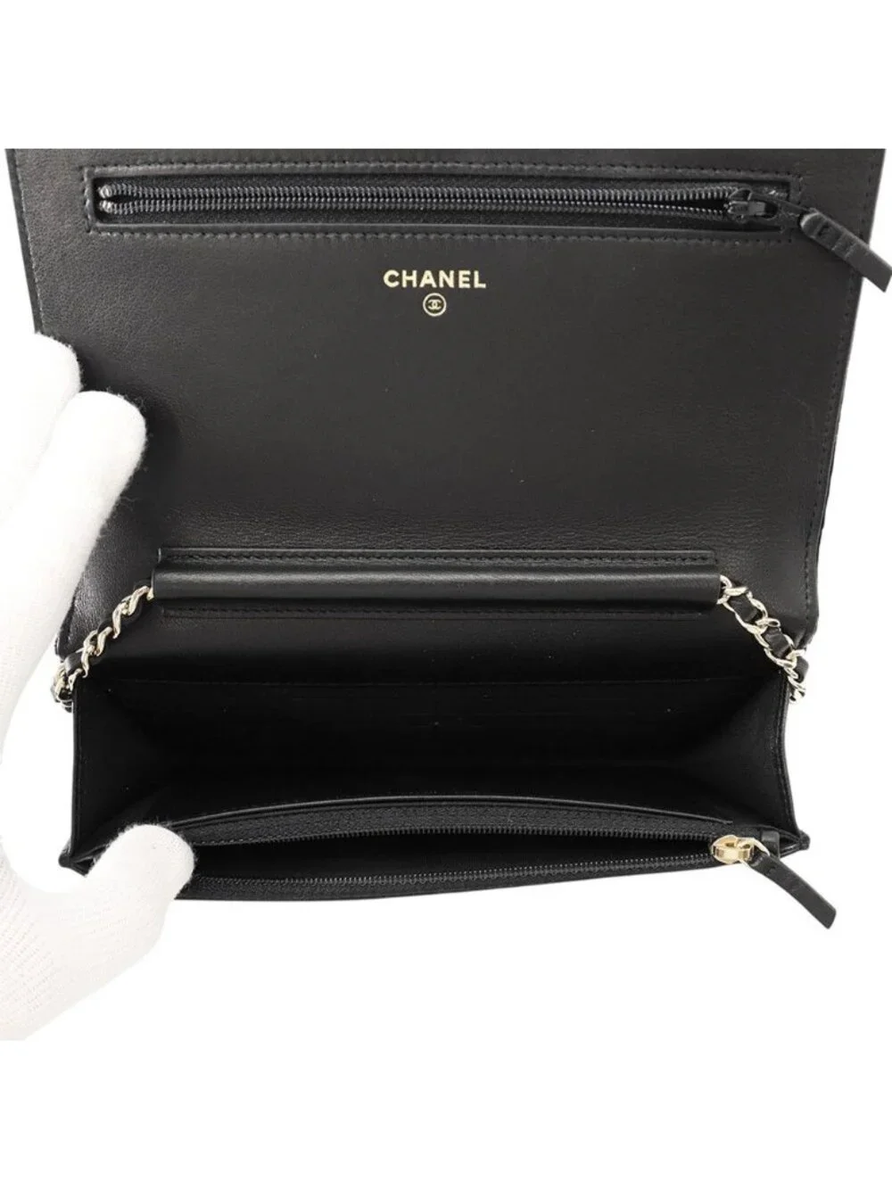 Chanel Chain Wallet CC Logo Faux Pearl Velour Black Shoulder Bag